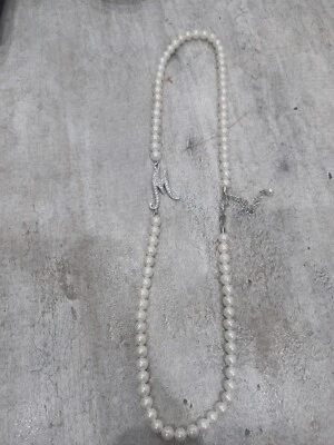 COLLANA DI PERLE 4MM CON LETTERA M IN ARGENTO 925 RODIATO IN ORO BIANCO 18KT - Immagine 1 di 2