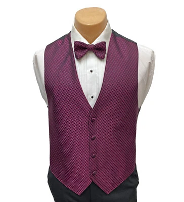 Men's Jean Yves Sangria Red Tuxedo Vest & Tie Bow or Long Wedding Groom Prom - Image 1 of 3