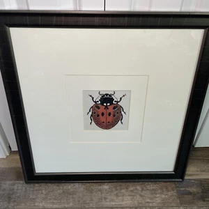 LADY BUG FRAMED ART PRINT 18” X 18”, MATTED 4.5” X 4.5” GRAY/BROWN FRAME - Picture 1 of 4