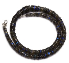 Natural Gem Fire Labradorite 6-11MM Faceted Rondelle Heishi Beads Necklace 18"
