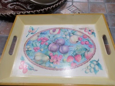 Home Essentials Thailand Yellow Wood Serving Tray Handles 17 1/2" x 13 Vintage - Image 1 of 4