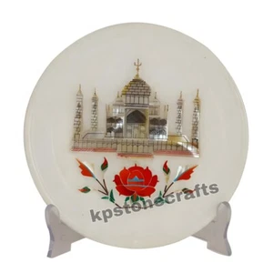 Exclusive Round Marble Plate with Taj Mahal Glimpse - 5 Inch - Picture 1 of 4