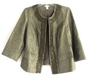 Blazer donna Chicos aperto davanti impreziosito lino taglia 1 verde maniche a 3/4 - Foto 1 di 8