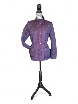 Coach Diamond Quilted Cinch Waist Deep Purple High Neck Puffer Coat Size Small - Image 1 of 4