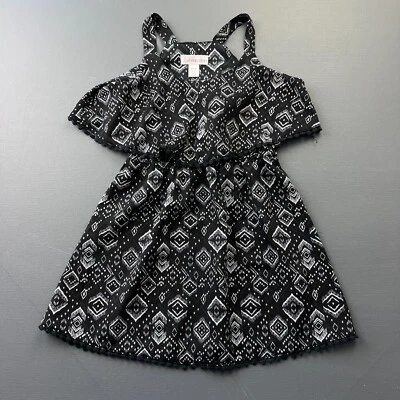 Vestido Xhilaration Niñas XS 4-5 Negro Blanco Boho Tribal Estampado Volantes Solero Foto 1 de 4