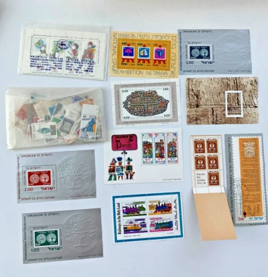Lote de estampillas de Israel hojas de recuerdo + colección de estampillas sueltas años 70 Foto 1 de 4