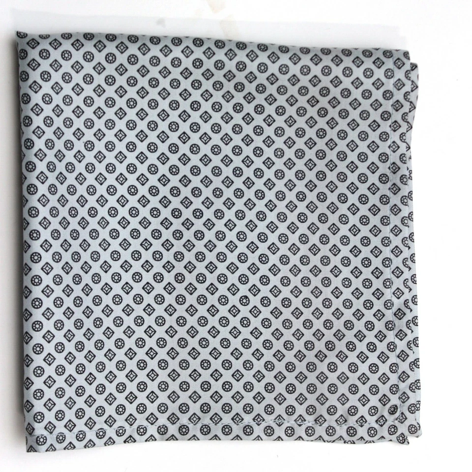 Pocket square Men's 100%Silk  handkerchief 12" White Dusty Blue Grey Ornament - Image 1 of 4