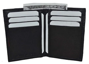 Billetera plegable y portatarjetas Leatherboss cuero genuino para hombre delgada de identificación, negra - Imagen 1 de 4
