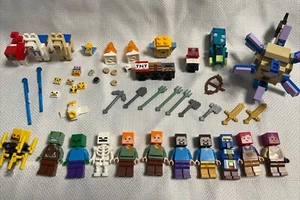 LOT Lego Minecraft Mini-figures: Weapons Animals Steve Alex Zombie Accessories - Picture 1 of 24