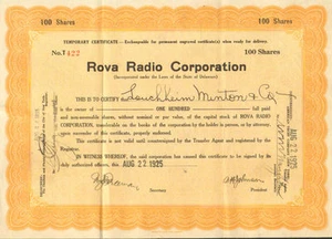 Rova Radio 1925 Delaware altes Aktienzertifikat Aktie - Bild 1 von 1