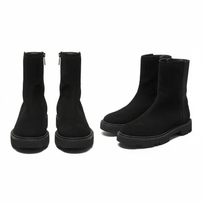 $525 Aquatalia Hensley Gamuza Cuero Botines Negro Suela Mujer Talla 7 M Foto 1 de 4