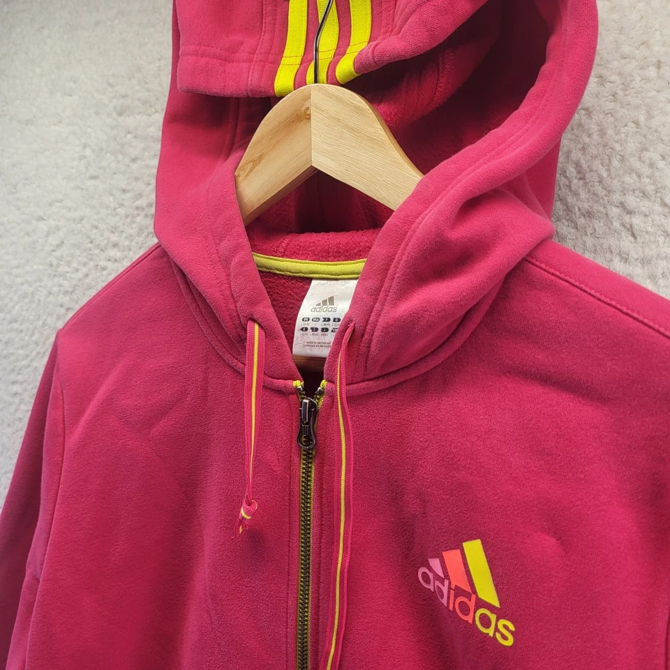 Adidas Sudadera con Capucha Mujer Grande Rosa Neón Cremallera Completa 3 Rayas Agujeros para Pulgar Foto 1 de 4
