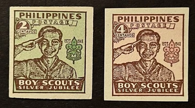 Sellos de viaje: Estampillas de Filipinas Sc#528-529 Boy Scouts Jubileo de Plata MNH Imperf Foto 1 de 4