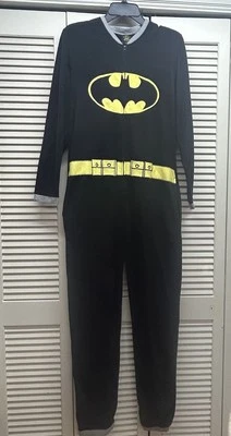 Batman Black Fleece Small Pajama Suit One Piece Front Zip Halloween Costume - Image 1 of 4