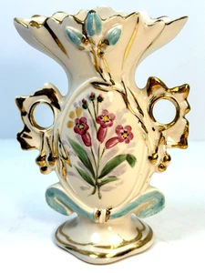 Vaso vintage in porcellana floreale dipinto a mano bordo oro 5,5 pollici - Foto 1 di 10