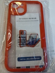 iPhone 13 Clear Phone Case Full Body Built in Screen &Camera Protector Red Trim - Picture 1 of 9