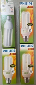 Pack of 3 Low energy Philips light bulbs 11w B22 BC + 1 Greener Living 20w - Picture 1 of 2