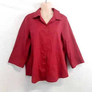 Foxcroft Top Shirt Women 18P Red Solid Collared Wrinkle Free Button Up Cotton - Picture 1 of 16