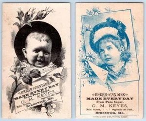 LOTE/2 TARJETAS COMERCIALES VICTORIANAS FRESCAS G M LLAVES BRUNSWICK MAINE DÉCADA DE 1880 - Imagen 1 de 4