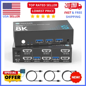 8K Dual Monitor KVM Switch: 2-Port, 60Hz, USB 3.0, Peripheral Sharing - Photo 1/9