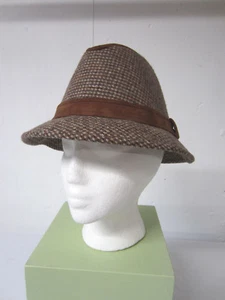 Vintage Brown WOOL TWEED Bucket FEDORA w Suede Crown & Trim Sz SM - Picture 1 of 11