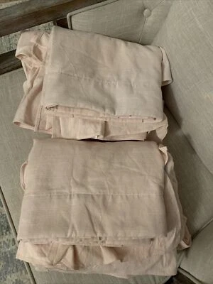 New 2Pottery Barn Evelyn Linen Blend Ruffle Bottom Blackout Curtain Panel 44x63 - Image 1 of 4