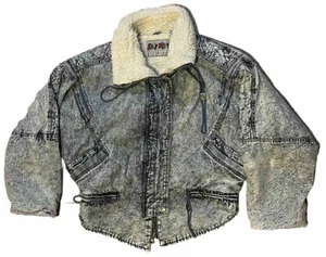Vtg 80’s East West Acid Stone Wash Denim Blue Jean Bomber Jacket LINED QUILTED - Picture 1 of 20