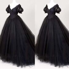 Black Gothic Wedding Dresses V Neck Plus Size Short Sleeves Corset Ball Gowns