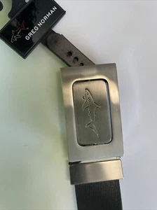 Greg Norman Genuine Leather Belt 44 Reversible Black/Brown Logo Buckle - NEW - Picture 1 of 4