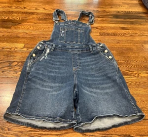 Judy Blue Shortalls Women 1X Plus Size Blue Denim Overalls Shorts Distressed - Picture 1 of 8