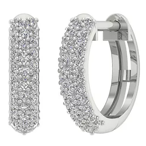 SI1 G 0.50 Ct Natural Diamond Hoops Earrings 14K Solid Gold Pave Set 0.51 Inch - Picture 1 of 12