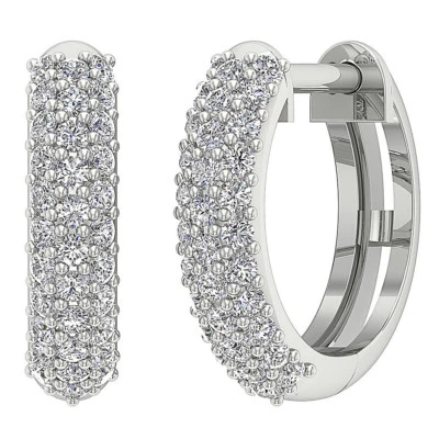 SI1 G 0.50 Ct Natural Diamond Hoops Earrings 14K Solid Gold Pave Set 0.51 Inch - Image 1 of 4