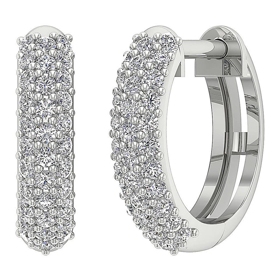 SI1 G 0.50 Ct Natural Diamond Hoops Earrings 14K Solid Gold Pave Set 0.51 Inch - Image 1 of 1