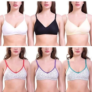 Women Cotton Non Padded Non-Wired Regular Bra Pack of 6 - Picture 1 of 19