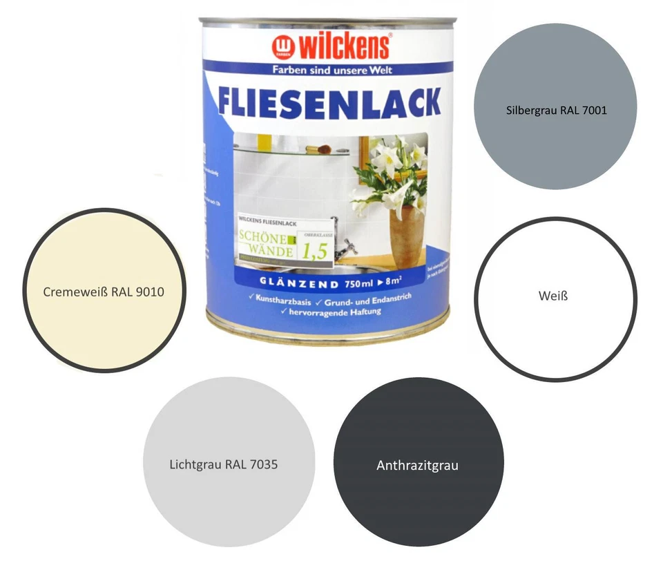 Fliesenlack 750ml Bad Küche WC Lichtgrau Anthrazitgrau Weiß Cremeweiß Silbergrau - Bild 1 von 1