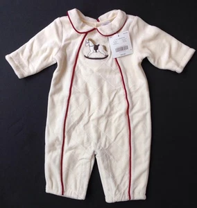 NWT Janie & Jack 0-3 Month Nostalgic Holiday Quilted Rocking Horse Velour Romper - Picture 1 of 1