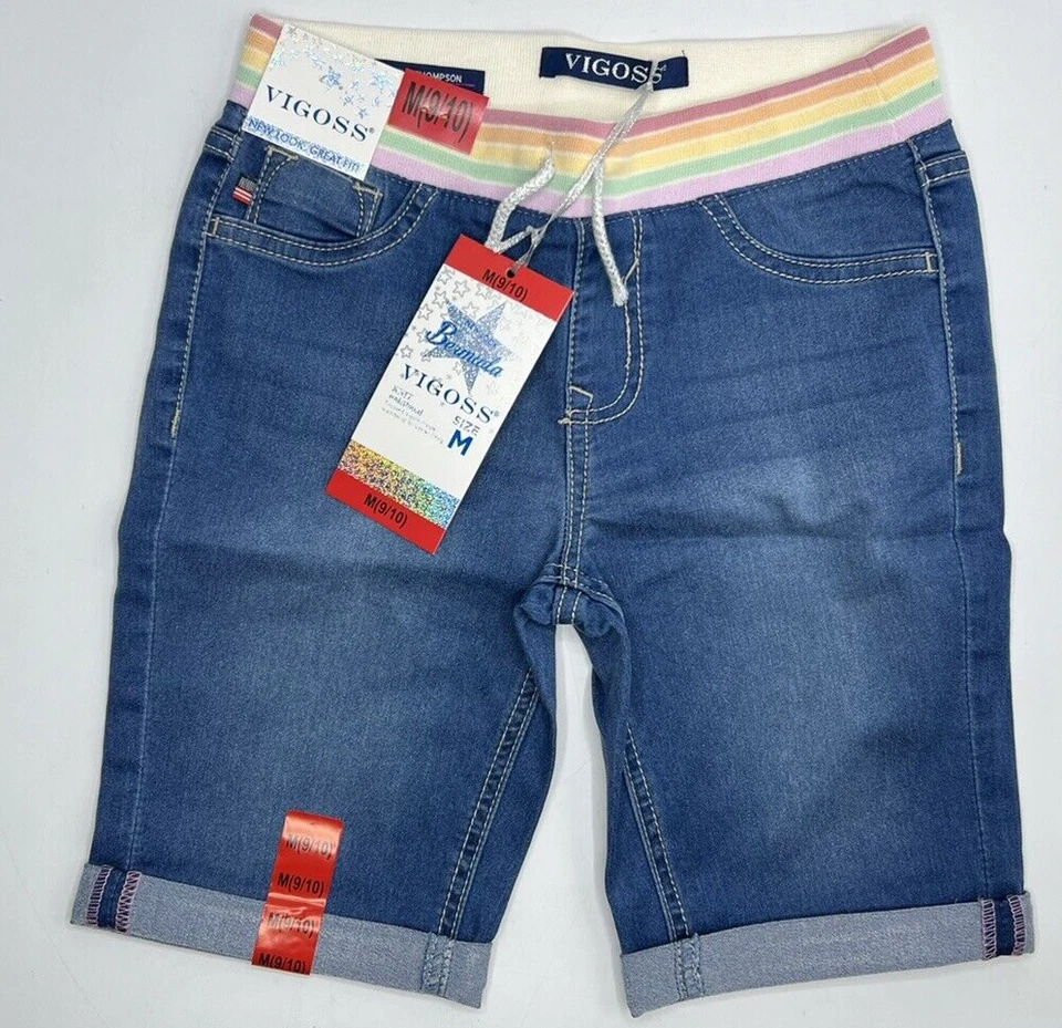 Girls Size M (9/10) Vigoss Super Stretch Bermuda Shorts Knit Waistband Blue