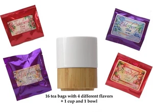 Ceramic Tea Cup +Bamboo Snack Bowl +Black Ceylon Tea Bag w/ Wild Berry Flavor - Picture 1 of 11