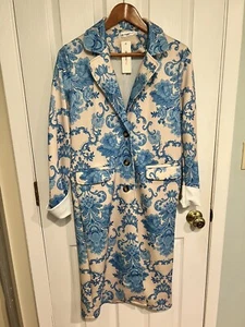 NWT! Order Plus Blue Baroque Button Long Sleeve Pocketed Duster Jacket Sz Med - Picture 1 of 9