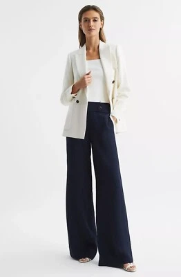 REISS LINA HIGH RISE PETITE WIDE LEG TROUSERS IN NAVY UK SIZE 8 - Image 1 of 4