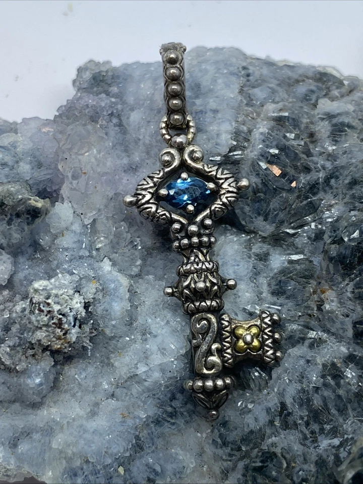 Colgante potenciador BARBARA BIXBY KEY Londres topacio azul oro 18 quilates plata esterlina Foto 1 de 4