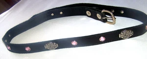 Harley Davidson Damen 1" breiter schwarzer Ledergürtel mit H.D. Kristall Größe 32 - 36 - Bild 1 von 8