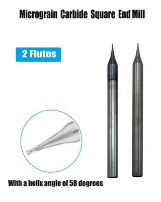2PCS Carbide End Mills, 2Fl, Cu/Al/SS, Engraving,58°/60° - Image 1 of 4