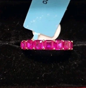 Rubin Rot Korund 4mm Asscher Schliff Eternity Band Gr. 7 14k Gold über 925 Silber - Bild 1 von 4