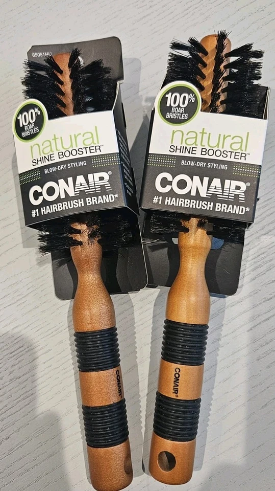 2X CONAIR Natural Shine Booster Medium Round Boar Brush (R8P4a-0515) ** NEW  - Image 1 of 1