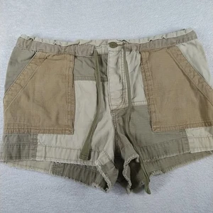 Free People Shorts Women's Small Utility Patchwork Green Tan Drawstring Ripstop - Picture 1 of 8