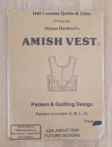 Amish Vest Pattern Quilting Design by Hill Country Quilts Gifts Size S-XL Uncut - Picture 1 of 2
