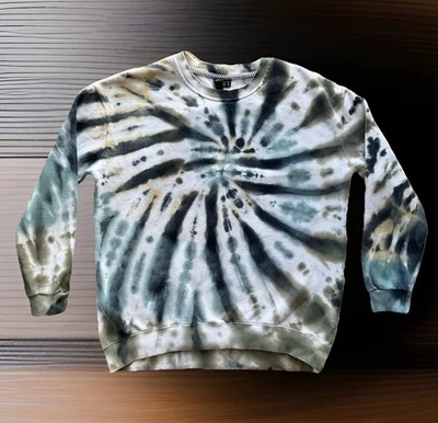 VOLCOM Women’s Sz S White Blue Gray Tie-Dye Fleece Sweatshirt Crew Neck Cozycore - Image 1 of 4