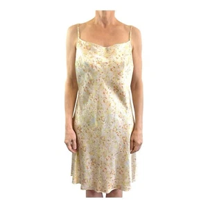 GINIA Size L 12 Cream Yellow Floral Silk Bias Cut Cami Slip Dress Designer - Picture 1 of 13