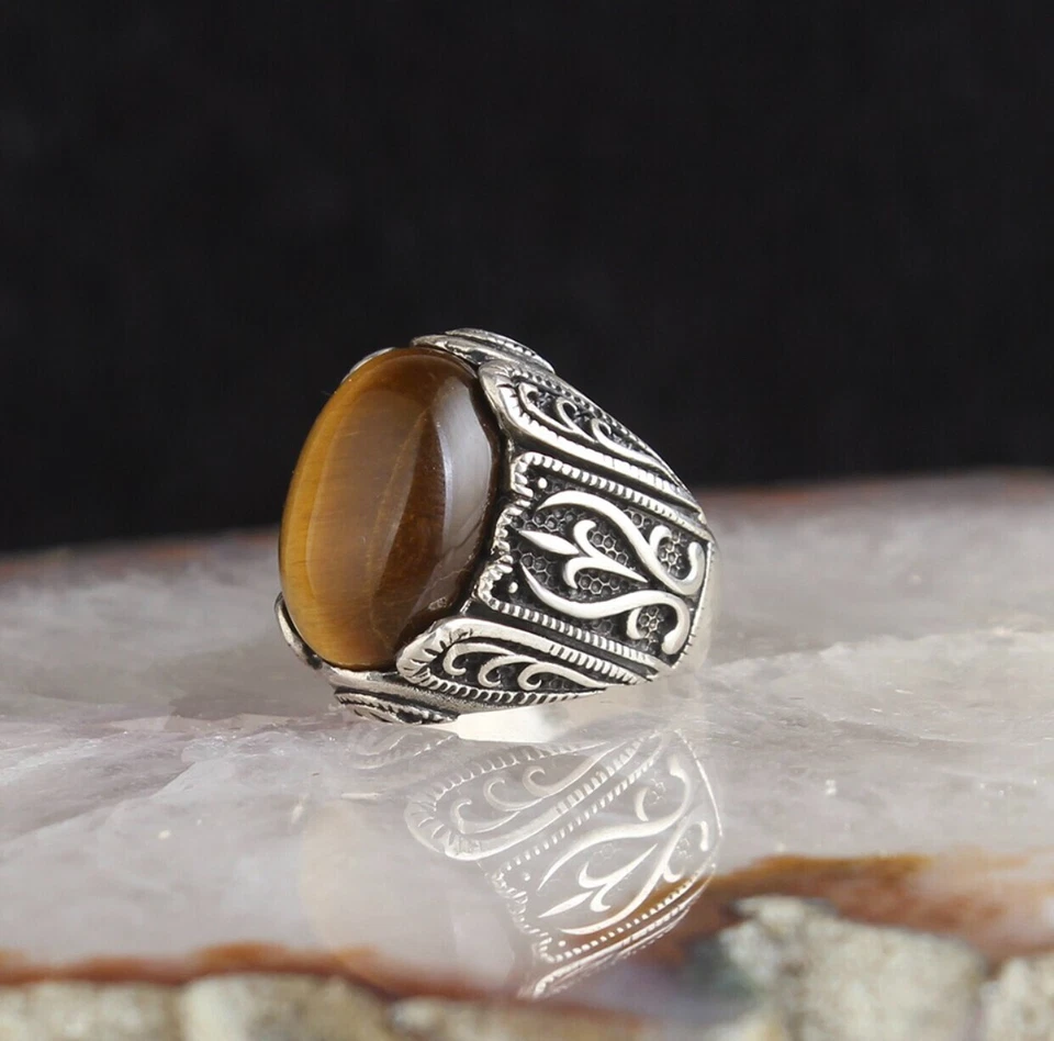 Tiger eye silver ring Handmade Pure 925 SILVER men Ring  with Tiger eye Stone - image 1 of 3